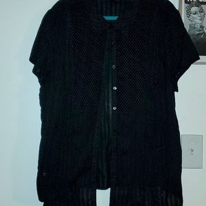 Style & co. Black and white polka dot tuxedo shirt